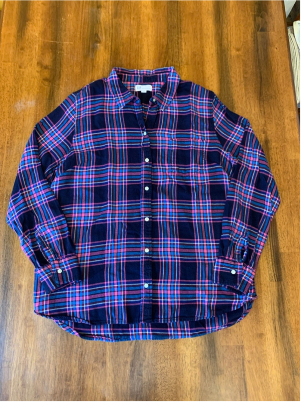 GAP Flannel Button down Large Blue and Pink